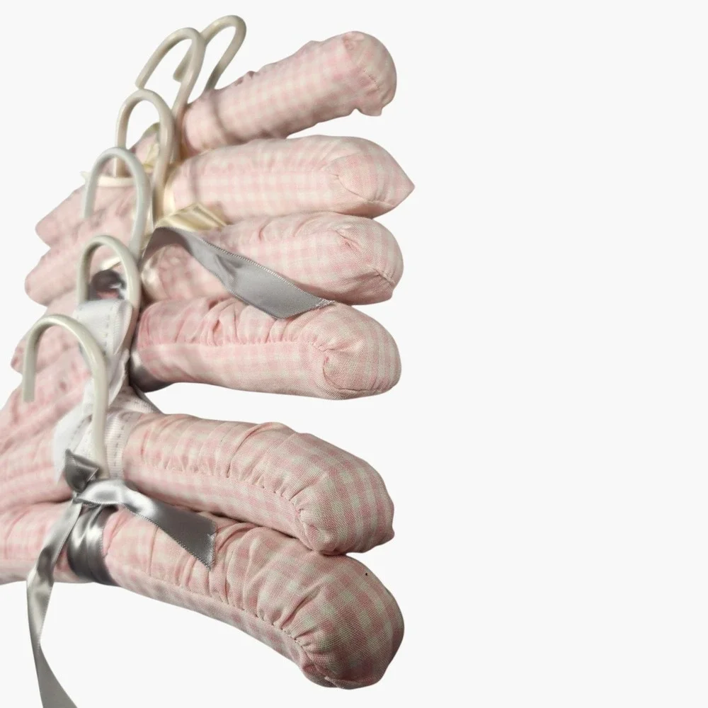 Baby Padded Hangers Set of 6 Pink Gingham Check Satin Bow‎ Cottagecore